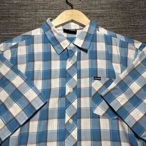 Zoo York Shirt Men's XL Blue Windowpane Plaid Short Sleeve Button Up Summer